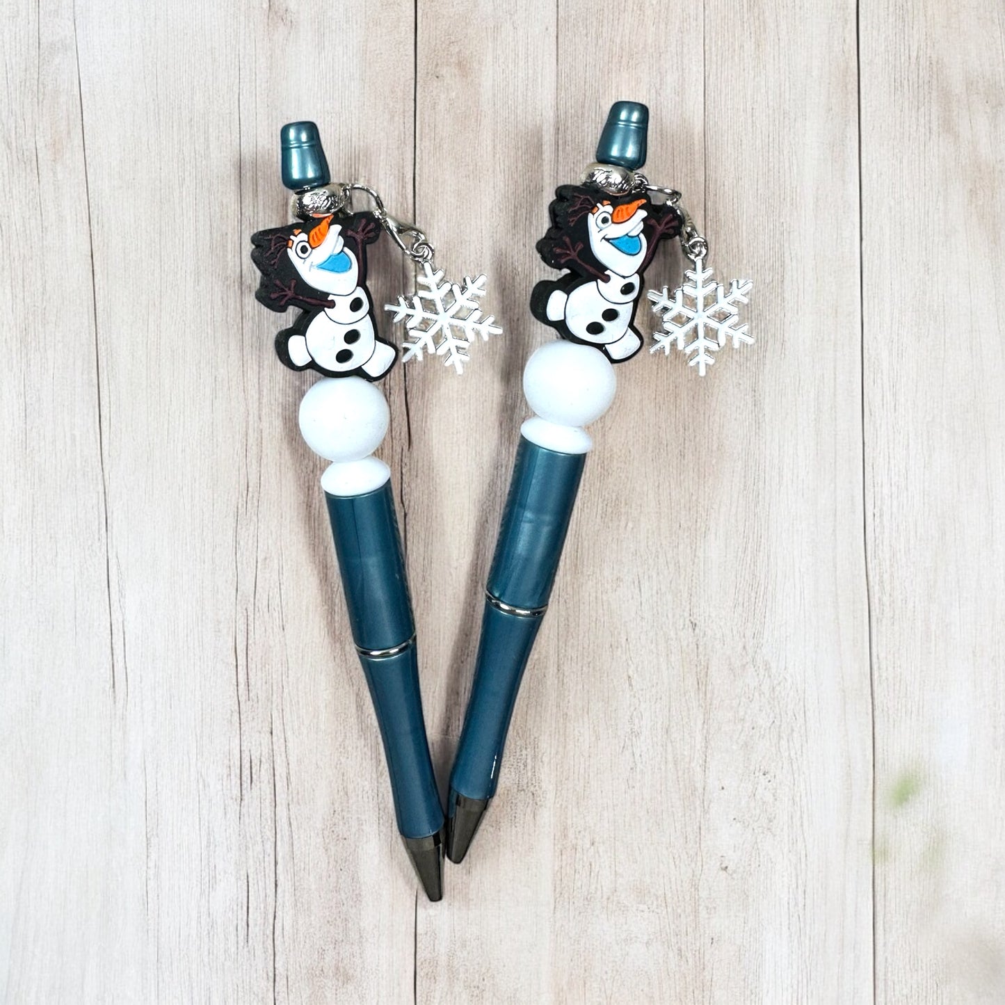 Frozen Sisters And Snowman Beaded Pens