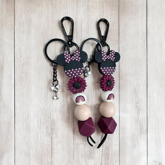 Burgundy Girl Mouse Ears Beaded Keychain