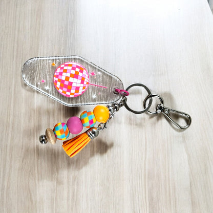 Groovy Disco Motel Keychain With Beaded Bar Charm