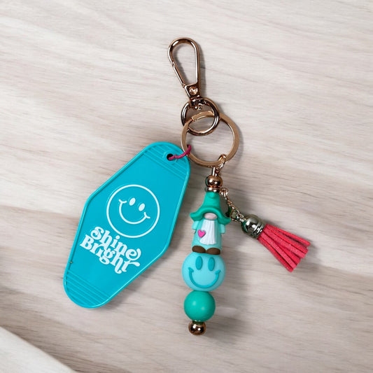 Shine Bright Motel Keychain With Beaded Bar Charm