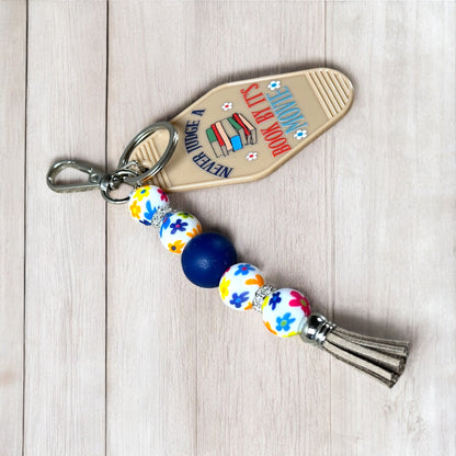 Bookish Motel Keychain With Bead Charm