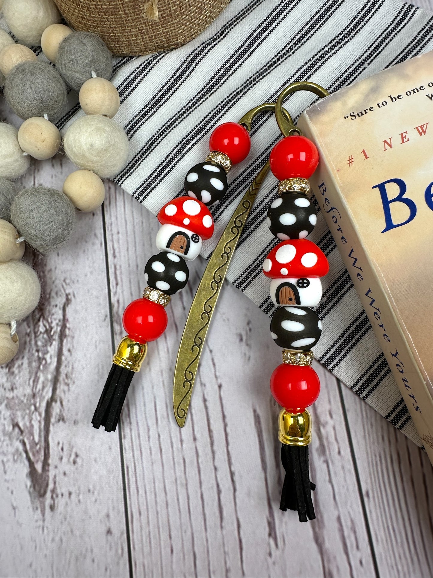 Red Mushroom House Beaded Bookmark