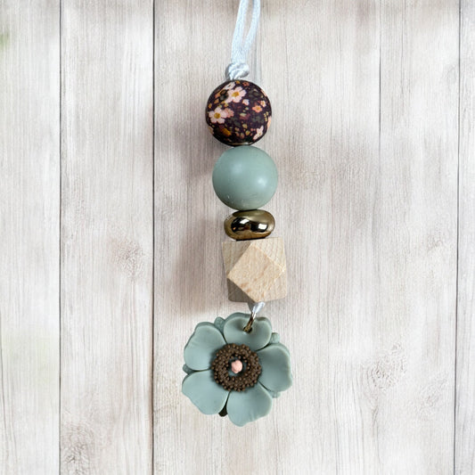 Laurel Green Poppy Beaded Car Charm