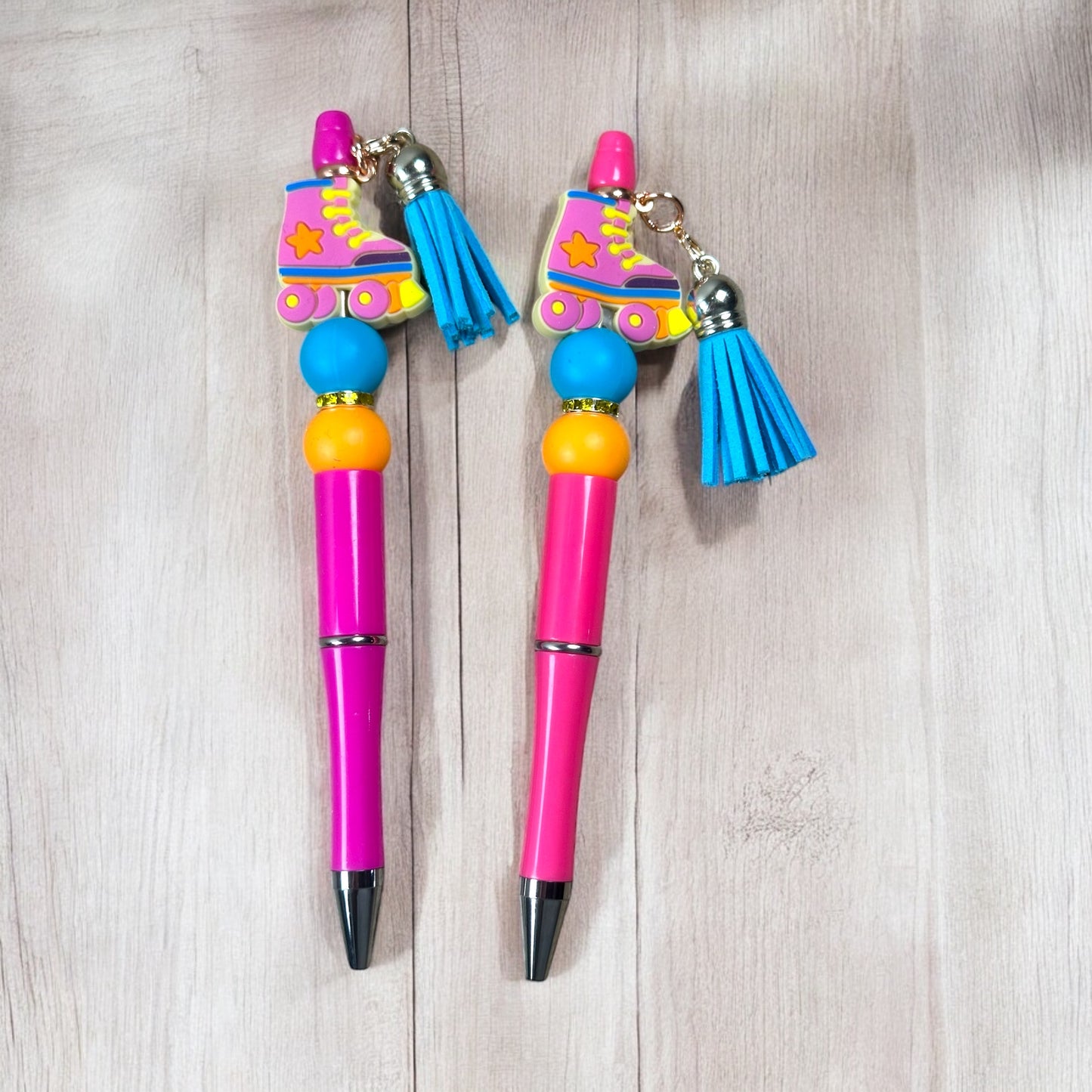 Pink Retro Roller Skate Beaded Pen