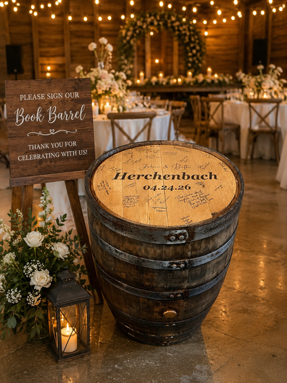Custom Wedding Guest Book Bourbon Barrel