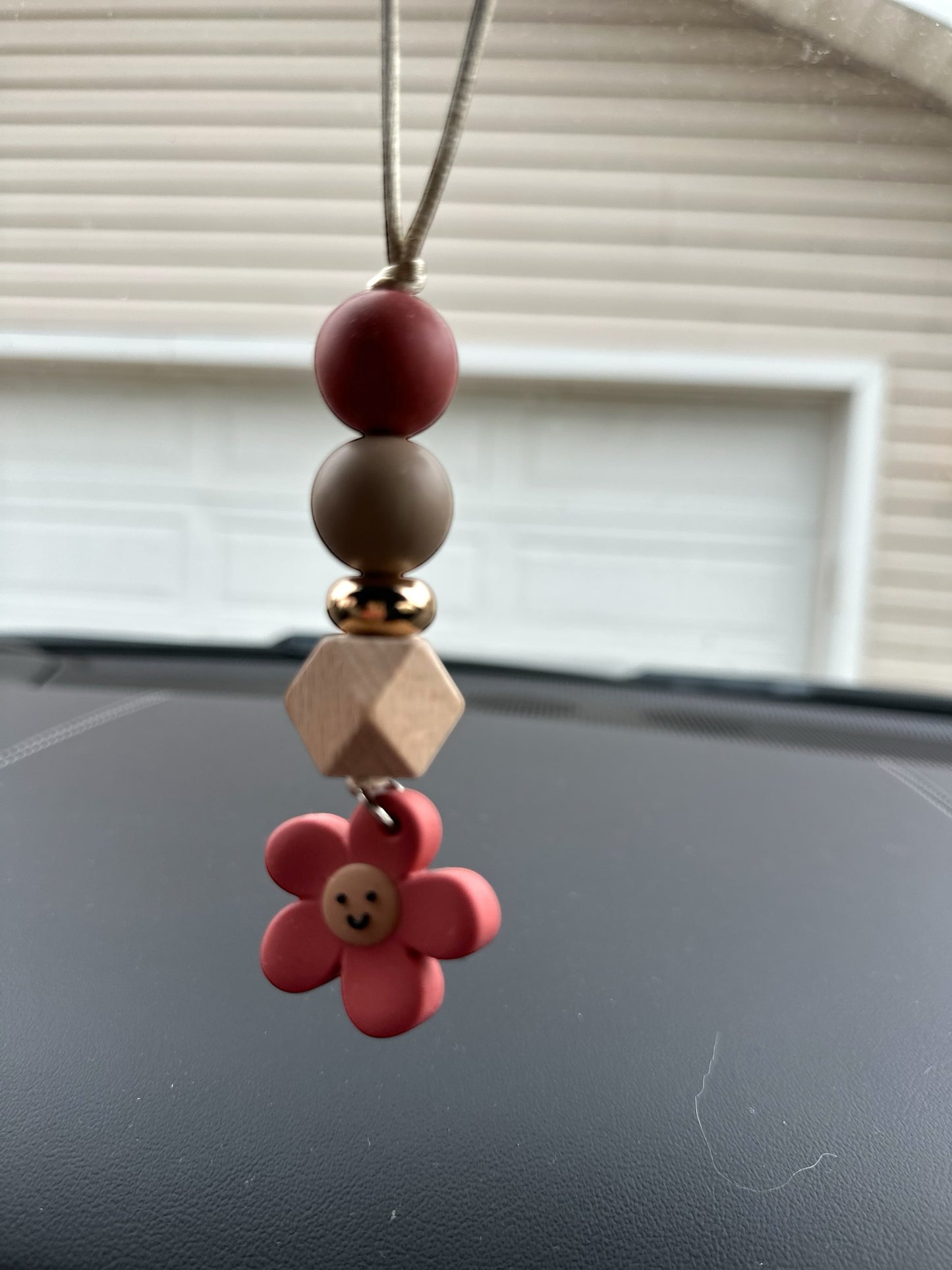 Burgundy Rose Happy Flower Car Charm