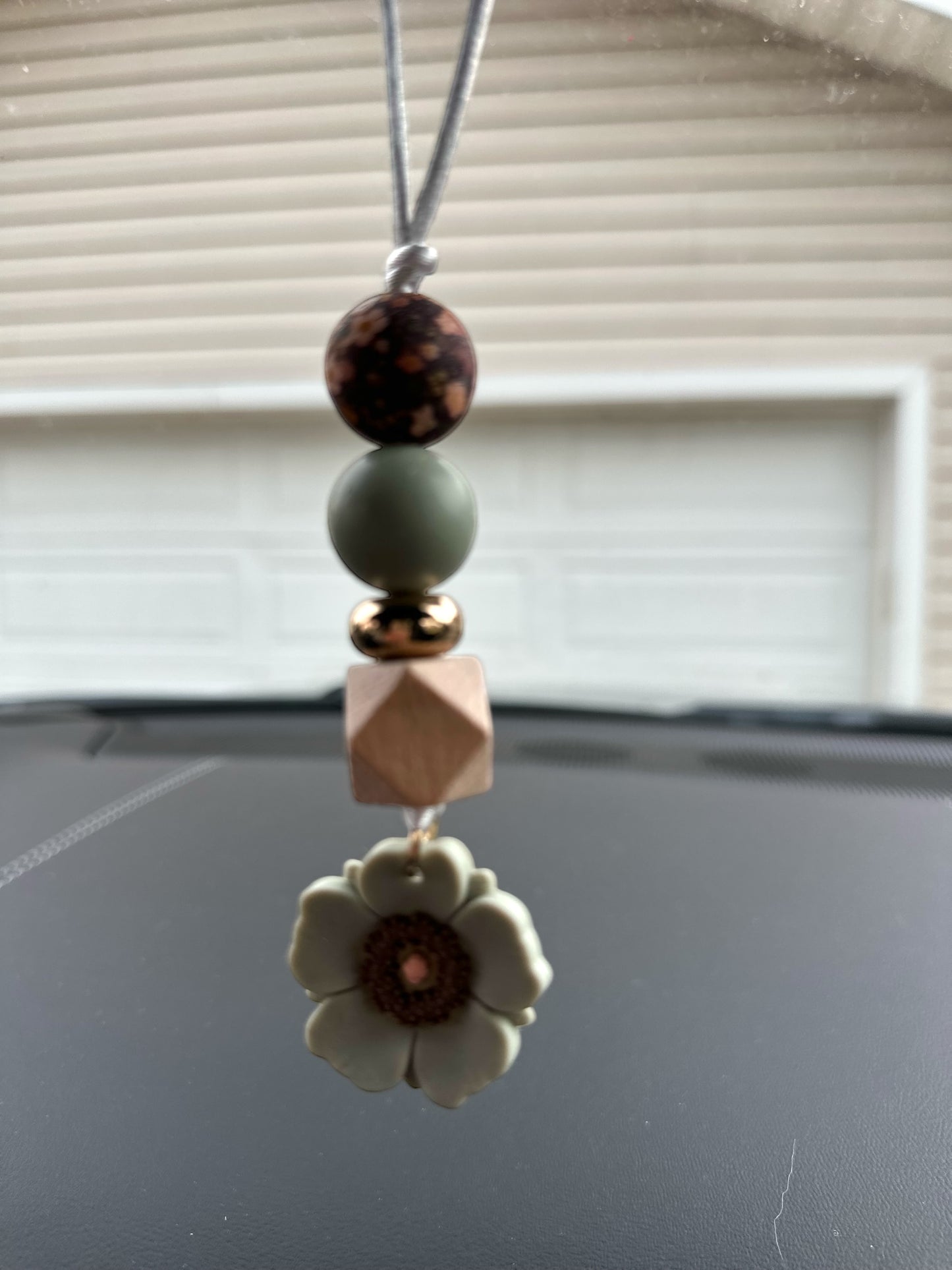 Laurel Green Poppy Beaded Car Charm