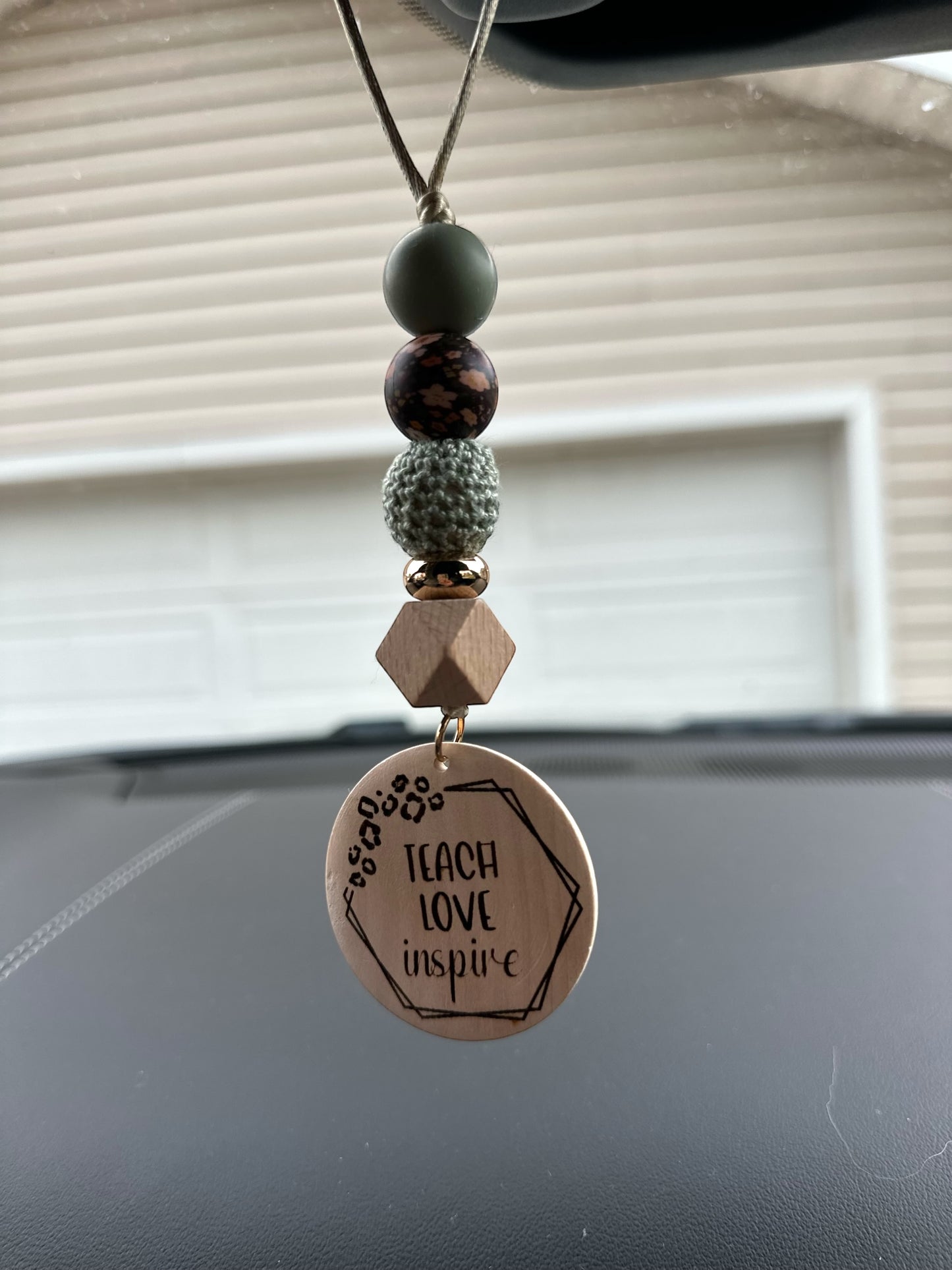 Teach Love Inspire Beaded Car Charm