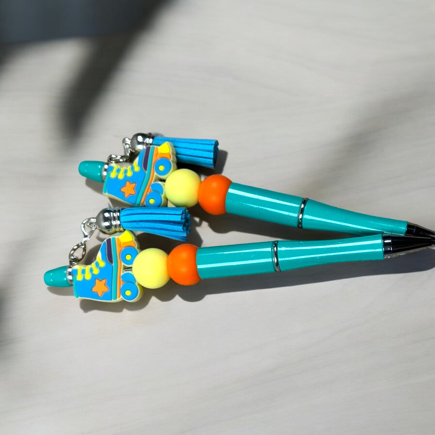 Blue Retro Roller Skate Beaded Pen