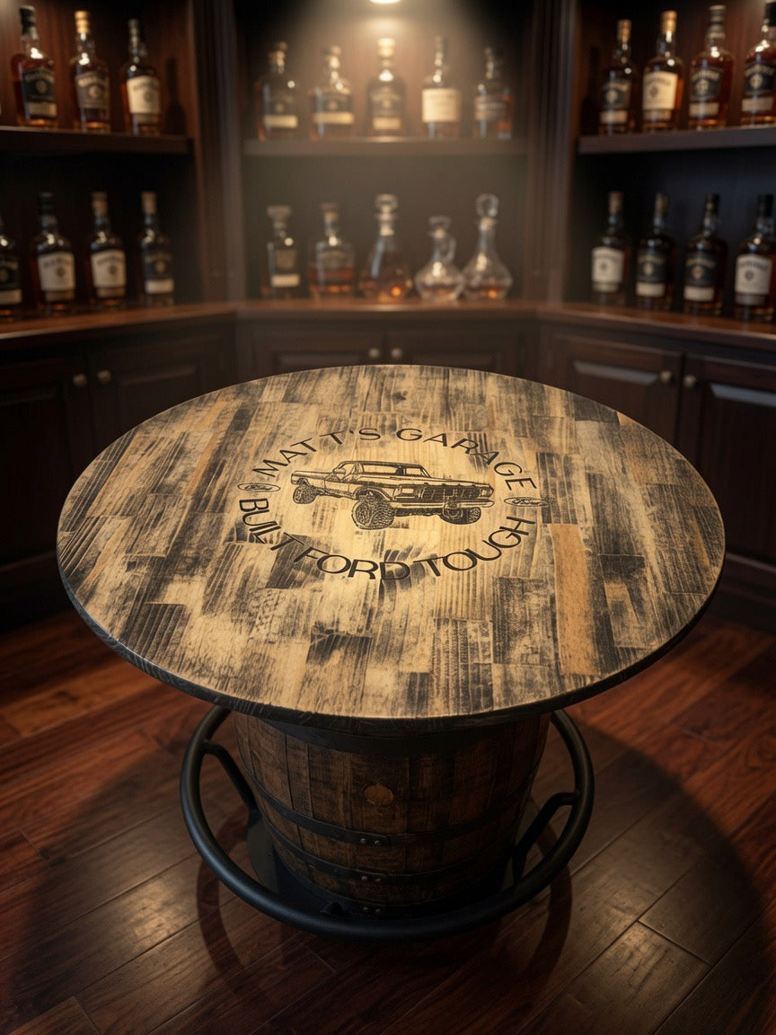 Custom Bourbon Whiskey Barrel Table