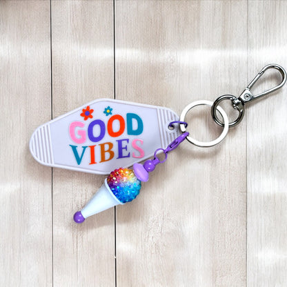 Good Vibes Motel Keychain With Snow Cone Beaded Charm