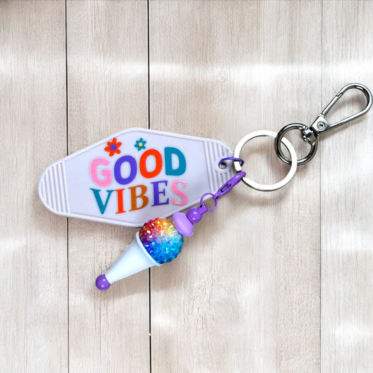Good Vibes Motel Keychain With Snow Cone Beaded Charm