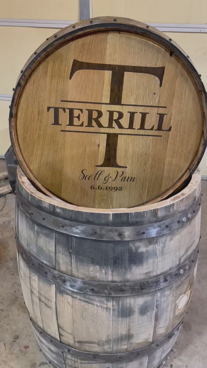 Custom Engraved Family Name Monogram Whiskey Barrel Lid Sign
